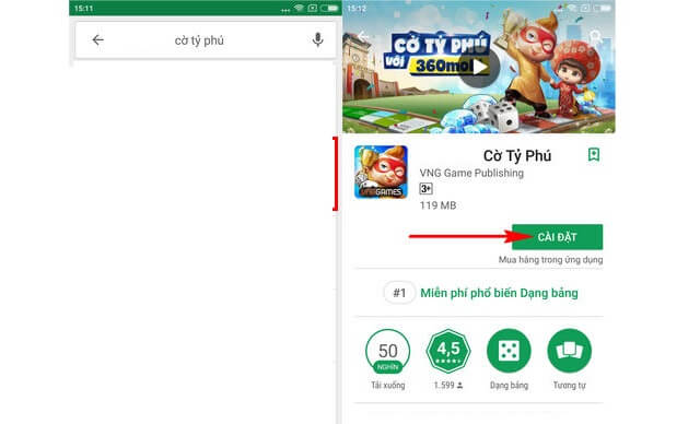 Nhấn chọn mục cài đặt để tải app 
