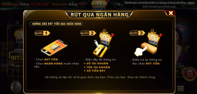 Rút tiền Hit Club an toàn, thuận tiện, không qua trung gian