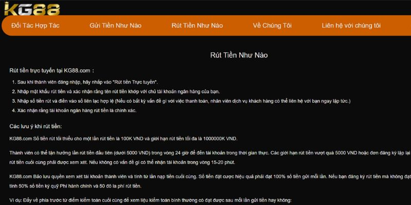 Nắm rõ những lưu ý cần thiết khi thực hiện thao tác rút tiền KG88